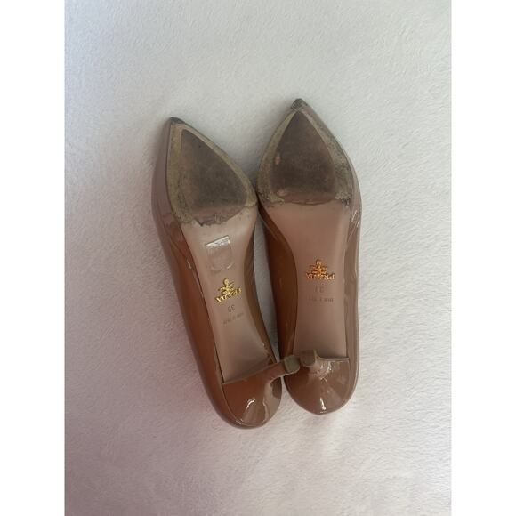 Prada Patent Platform Pumps High Heels Size 39 9 Pointed Toe Tan Nude Vintage - Picture 7 of 10